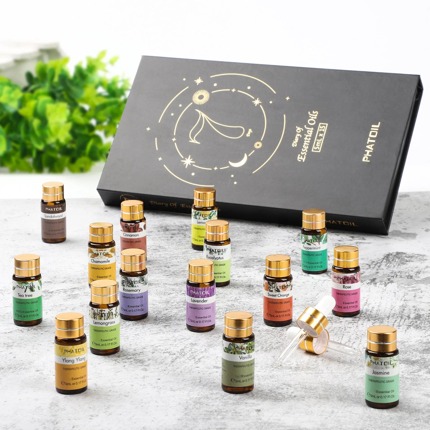 PHATOIL 15pcs Gift Set Aromatherapy Essential Oils For Humidifier-5ml Lavender Rose Jasmine Eucalyptus Fragrance Aroma Oils