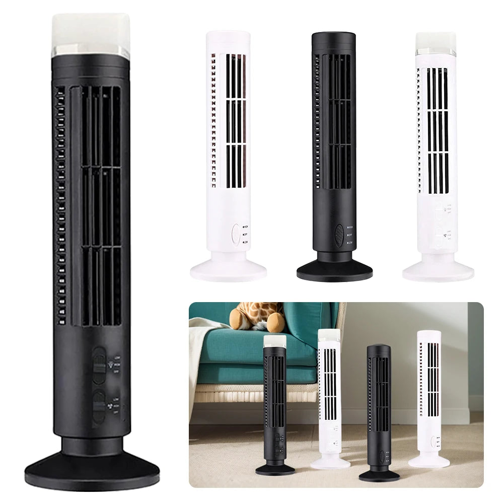 LED Tower Fan Bladeless Cooling Fan 2 Gear Speed No Leaf Air Conditioner Portable Electric Floor Fan for Living Room Bedroom