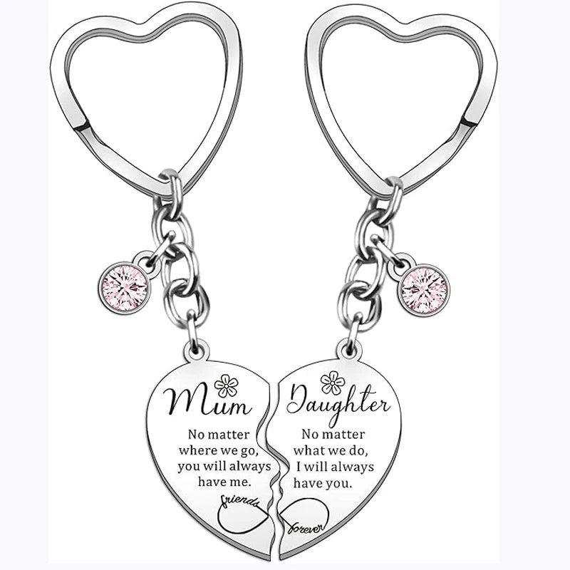 2 Pcs Mother Daughter Heart Matching Keyring Necklace Set Gifts For Mum Mothers Day Daughter Birthday Presents From Daughter