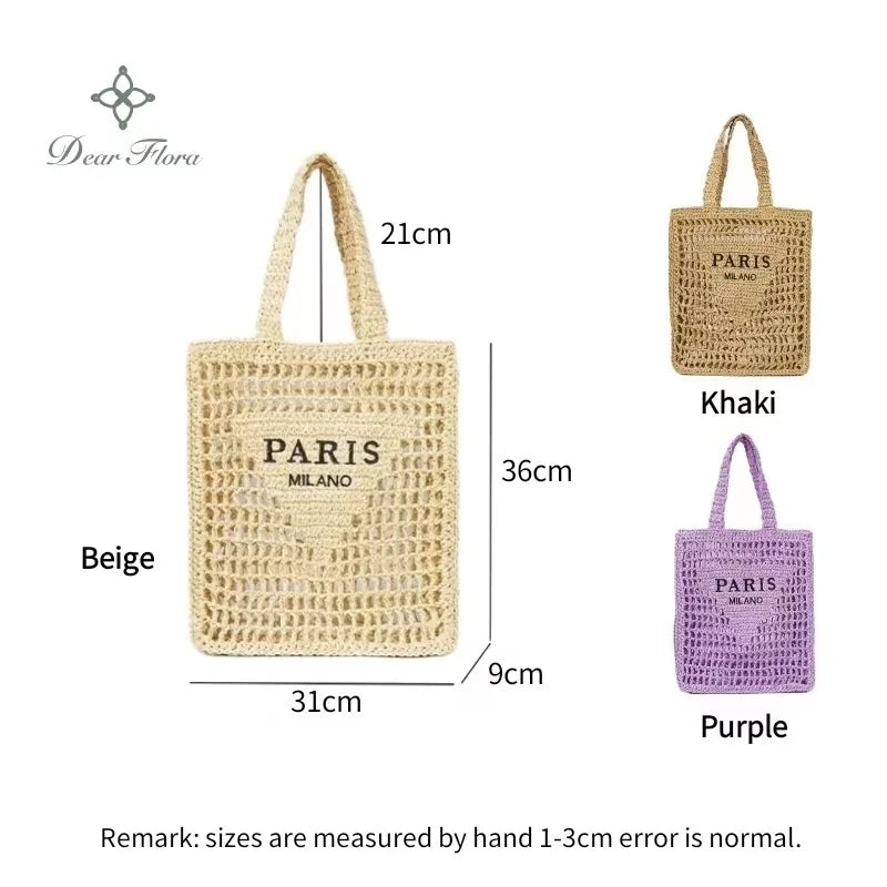 Women Summer Beach Vacation Fashion Straw Knitting Shoulder Bag Hollow Out Handwoven Handbag Portable Large Capacity Casual Tote