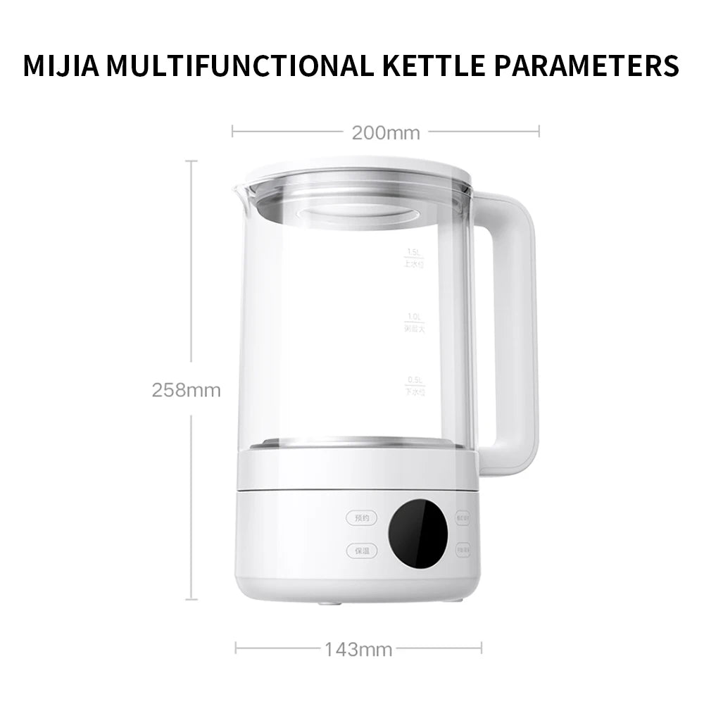 New Xiaomi Mijia Multifunctional Health Kettle S1 1.5L 1000W High Borosilicate Glass Body 316L Stainless Steel Heating Plate