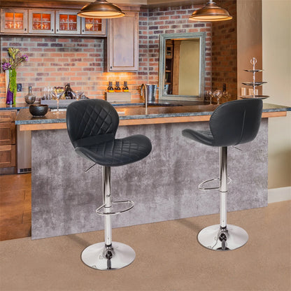 2x Faux Leather Bar Stools Gas Lift Swivel Chrome Metal Base Breakfast Kitchen Chairs Pub