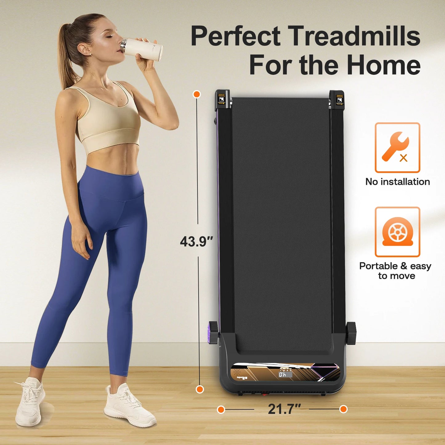 2.5HP Home Treadmill Five Levels Adjustable 265LBS Load Capacity Intelligent Treadmill for Walking and Running