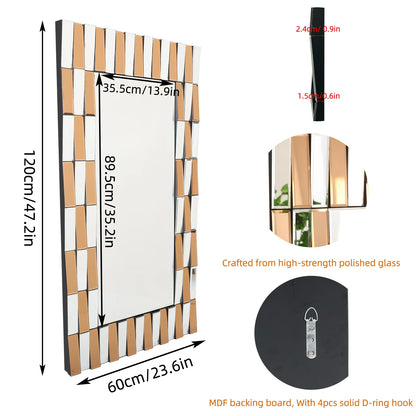 Silver+Tawny All Glass Framed Rectangle Beveled Wall Mirror Large for Home Decor Horizontal/Vertical