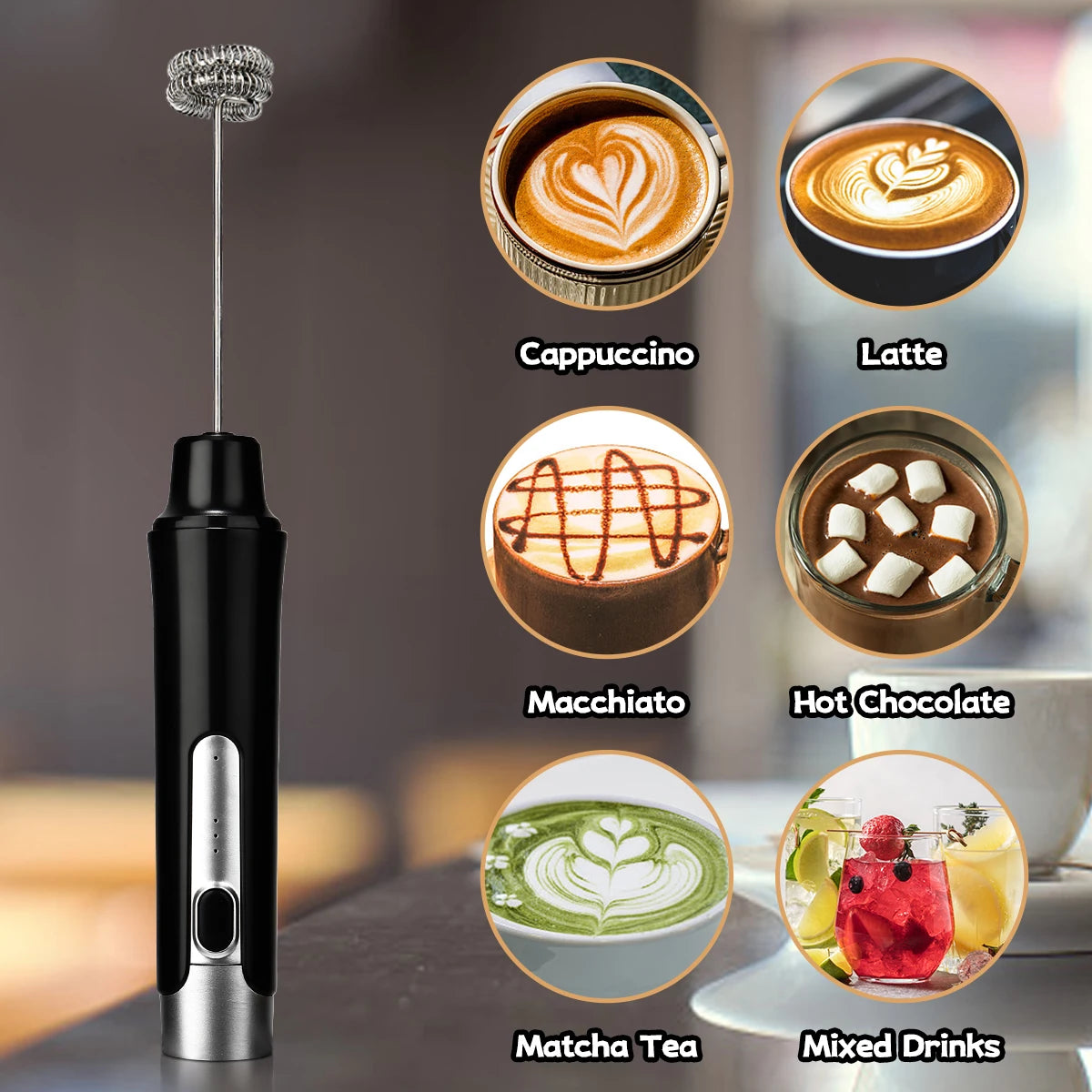 saengQ Milk Frother Handheld Foamer Coffee Maker Egg Beater Cappuccino Stirrer Mini Portable Blender Kitchen Whisk Tool