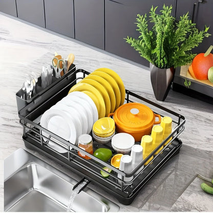 "Multi-Functional" Black Metal Kitchen Sink Organizer - Dish Drainer, Utensil Holder & Cutlery Caddy For Countertop