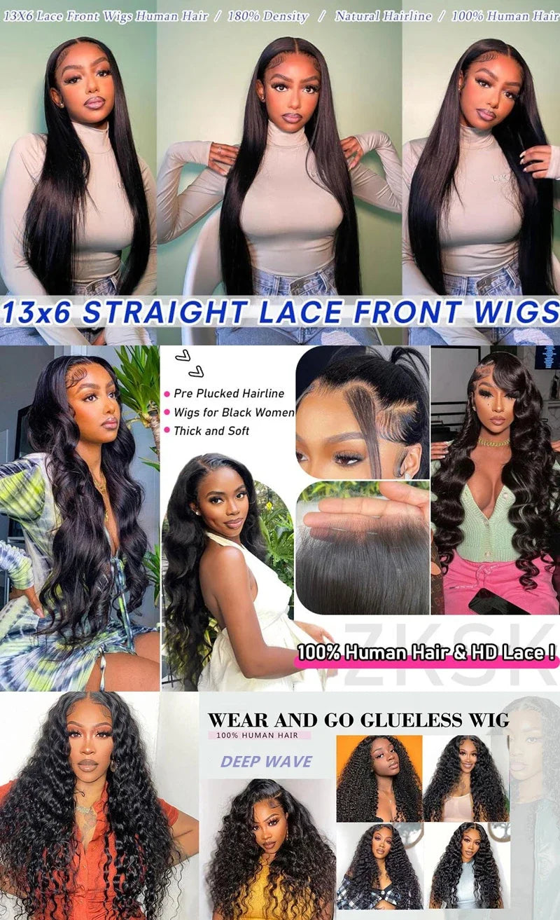 36 38 Inch Straight 13x6 Lace Front Wigs Human Hair 13x4 Lace Front Wigs Pre Plucked with Baby Hair 180% Density For Black Women