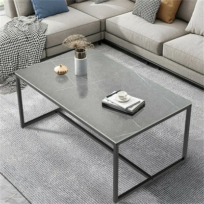 Real Marble Coffee Table, Open Accent Furniture, Living Room Table with Metal Frame, Sofa Center Tea Table, 3 Colors