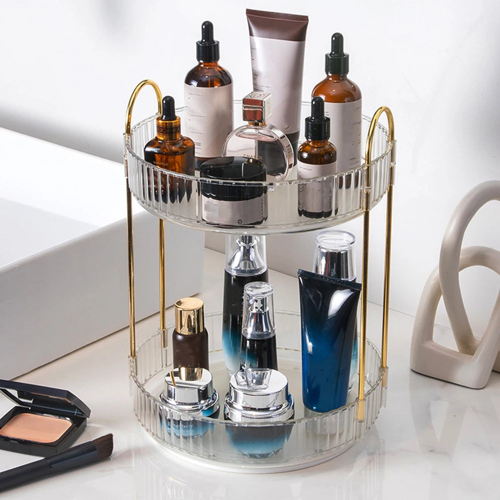 360 Degree Rotating Makeup Organizer Light Luxury Skincare Holder Rack Versatile Space-Saving for Dressing Table Washing Table