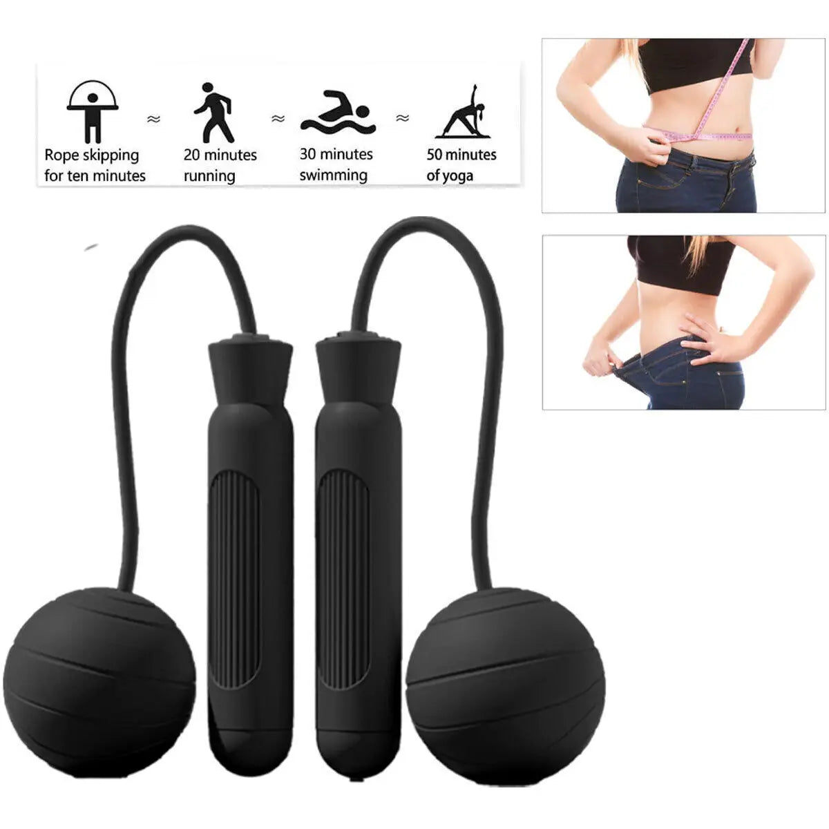 Portable fitness equipment large ball jump rope weighted jump rope adjustable length training aerobic exercise quick jump rope