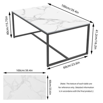 Real Marble Coffee Table, Open Accent Furniture, Living Room Table with Metal Frame, Sofa Center Tea Table, 3 Colors