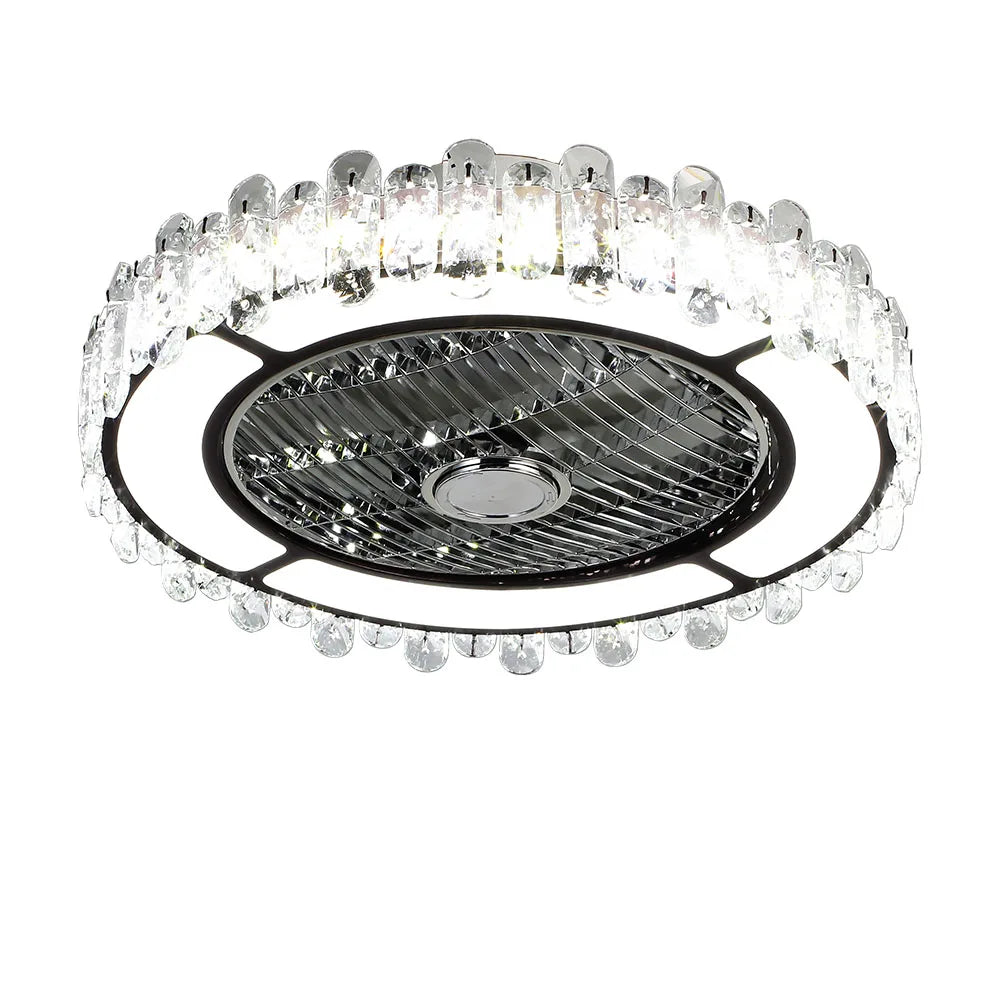 Round Crystal Flush Mount LED Ceiling Fan Light