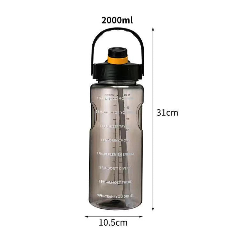 1.5 L/2L/3L Bottled Large Capacity Sports Water Cup Leak-proof With Straw Plastic And Time Stamp For Home Outdoor Sports