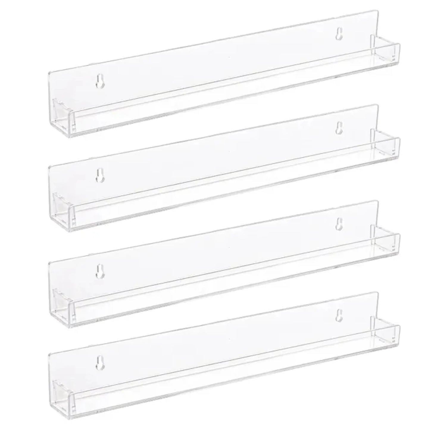 Stylish, Modern Set of 2/4/6 Packs - Acrylic Floating Bookshelf and 15 Inches Nail Polish Rack Wall Mounted Shelf with Removable