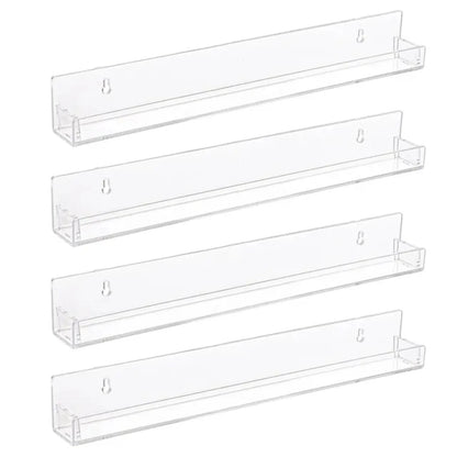 Stylish, Modern Set of 2/4/6 Packs - Acrylic Floating Bookshelf and 15 Inches Nail Polish Rack Wall Mounted Shelf with Removable