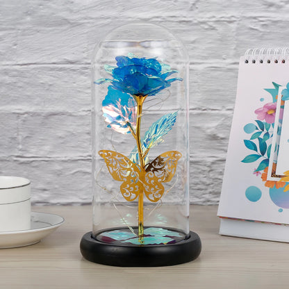 Rose Light Artificial Galaxy Rose Lamp with Butterfly  Colorful LED Rose Flowers In Glass Valentine's Mother Day Gift for Women