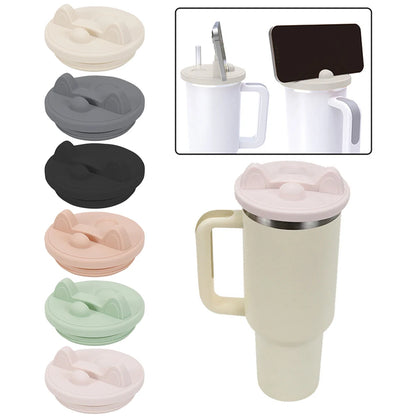 Silicone Water Bottle Leak-Proof Lid with Phone Stand Cup Lid Replacement Reusable Tumbler Cover for Stanley 40oz Accessories