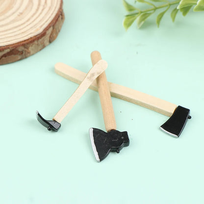 New 3Pcs/set 1/12 Scale Dollhosue Mini Wood Metal Chopper Hatchet Dollhouse Miniature Farming Tools Garden Tools