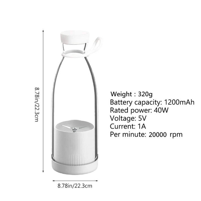 300ML Portable Blender Electric Juicers USB Rechargeable Smoothie Mini Blender Personal Juicer -White