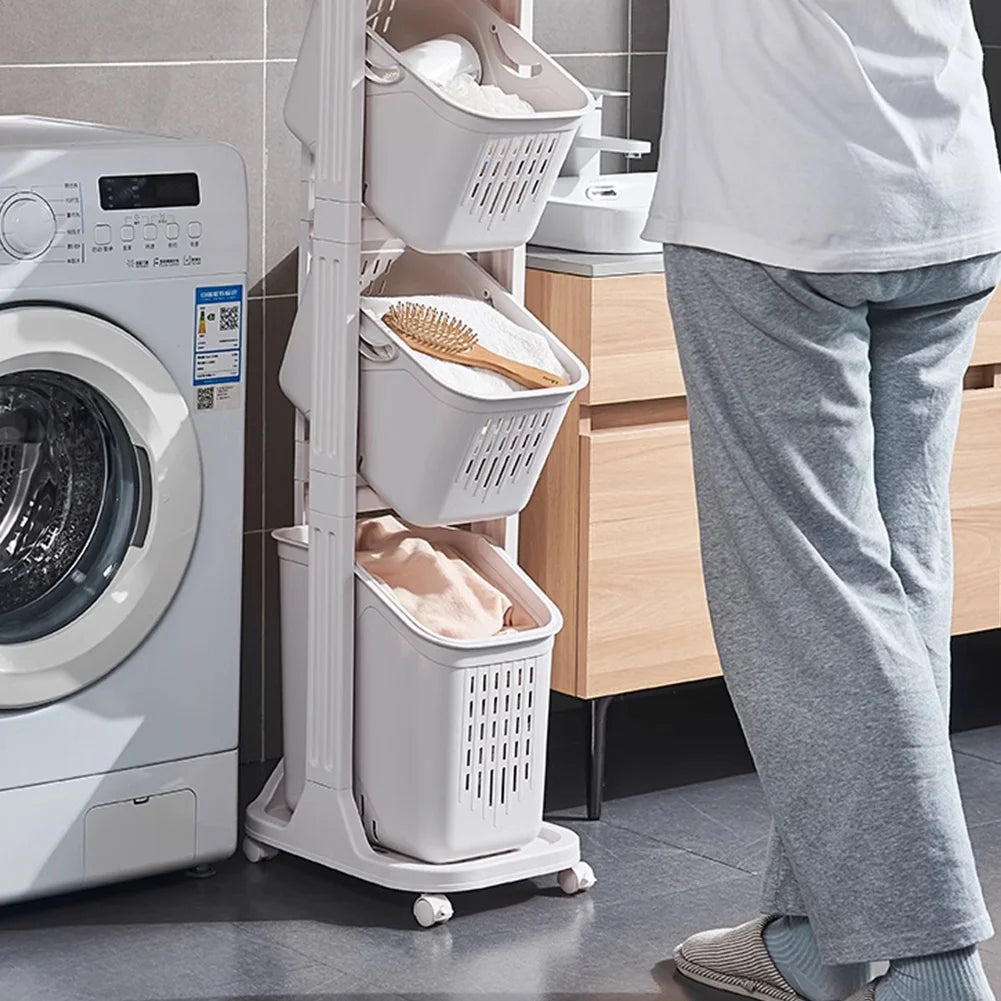 4-Tier Storage Rack Laundry Basket with Wheels