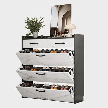 2024 Modern Marble Color 4 Tier Shoe Cabinet Wooden Shoe Rack with Storage Drawer