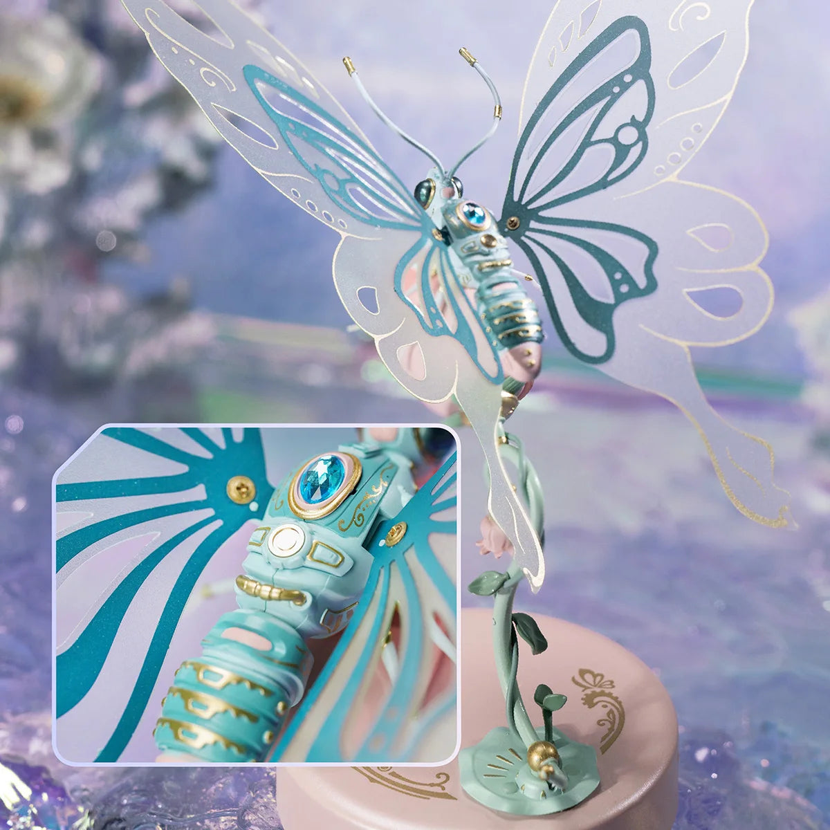 Robotime ROKR Butterfly DIY Mechanical 3D Puzzle Toys for Gifts Bionic Butterfly Wings Golden Lighting Rose Exquisite Texture