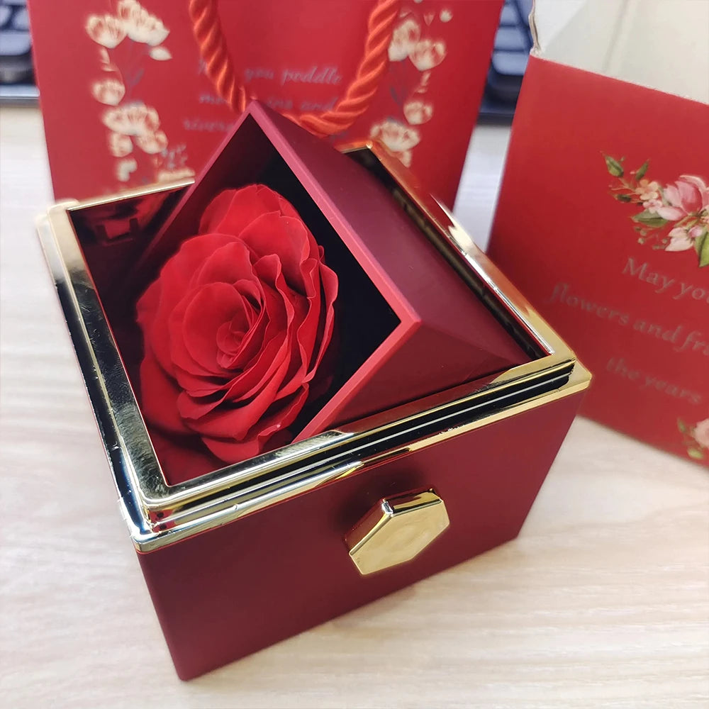 2024 New Valentine's Day Gift  Custom for Women Double Heart Engraved Name Steel Necklace Eternal Rose Box Wedding Ring Box