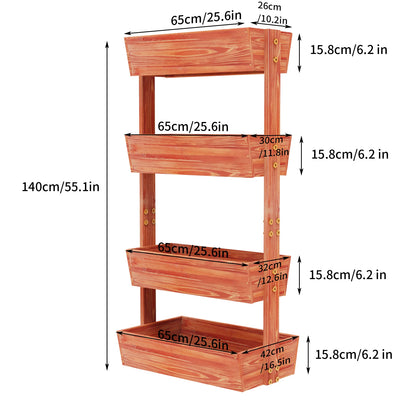 4 Tier Raised Garden Bed, Thicken Solid Wood Vertical Garden Elevated Planter Box, Removable Container