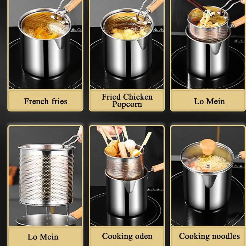 2 in 1Deep Frying Pot Kitchen Fryer With Strainer Stainless Steel Tempura Fryer Pan Fry Pot Chicken Fried Chicken Cooking Tools