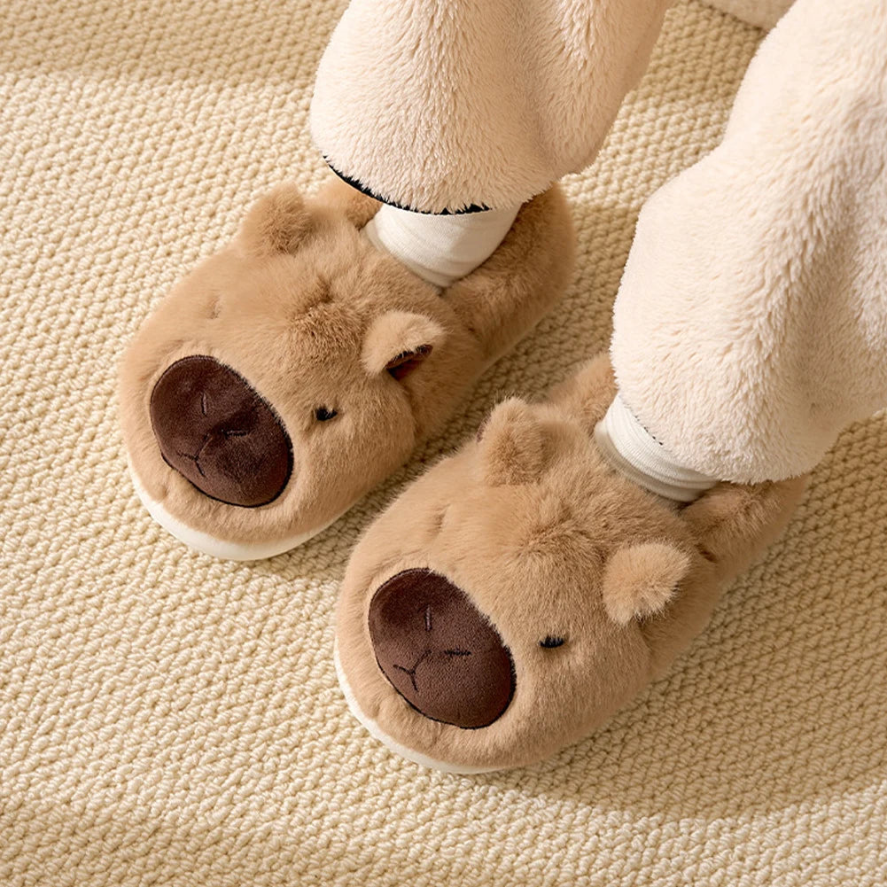 Plush Capybara Slippers Comfortable Slip-on House Shoes Non-Slip Fluffy Couple Slippers Furry Animal Slippers for Indoor Bedroom