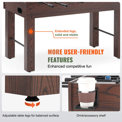 VEVOR Foosball Table Indoor Full Size Foosball Table for Family Soccer with Foosball Table Set Include 4 Balls and 2 Cup Holders