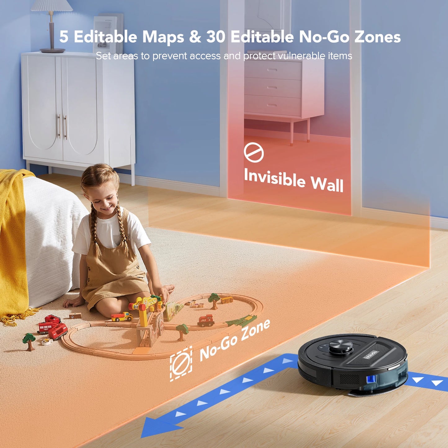 5500Pa Robot Vacuum and Mop, 3 in 1 Robotic Vacuum Cleaner, Lubluelu L20 Smart Mapping, 30 No-go Zones, for Carpet Pet Hair