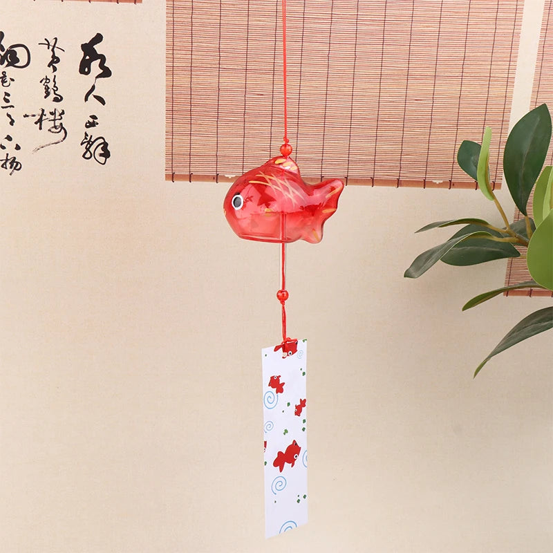 1PC Wind Chime Japanese Glass Bell Bells Style Goldfish Garden Hanging Outdoor Decor Pendant Furin Decorative Fish Ornament