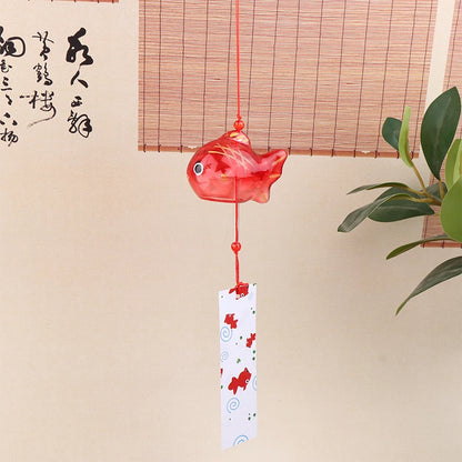 1PC Wind Chime Japanese Glass Bell Bells Style Goldfish Garden Hanging Outdoor Decor Pendant Furin Decorative Fish Ornament