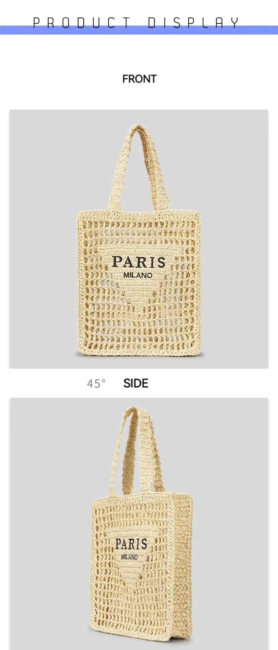 Women Summer Beach Vacation Fashion Straw Knitting Shoulder Bag Hollow Out Handwoven Handbag Portable Large Capacity Casual Tote