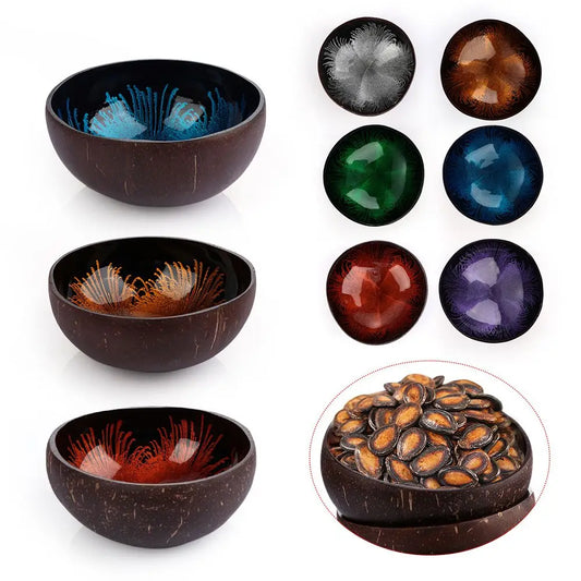 Natural Coconut Shell Bowl Dishes Handmade Kitchen Key Candy Nut Storage Bowl Paint Mosaic Craft Home Decor