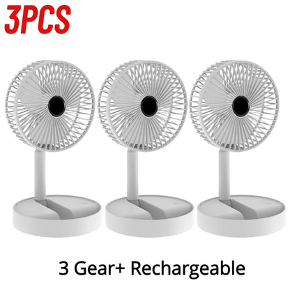 1-3PCS USB Foldable Fan Adjustable Height Desk Fan Portable Telescopic Floor Stand Fan 2000mAh 3 Speeds Summer Air Circulators