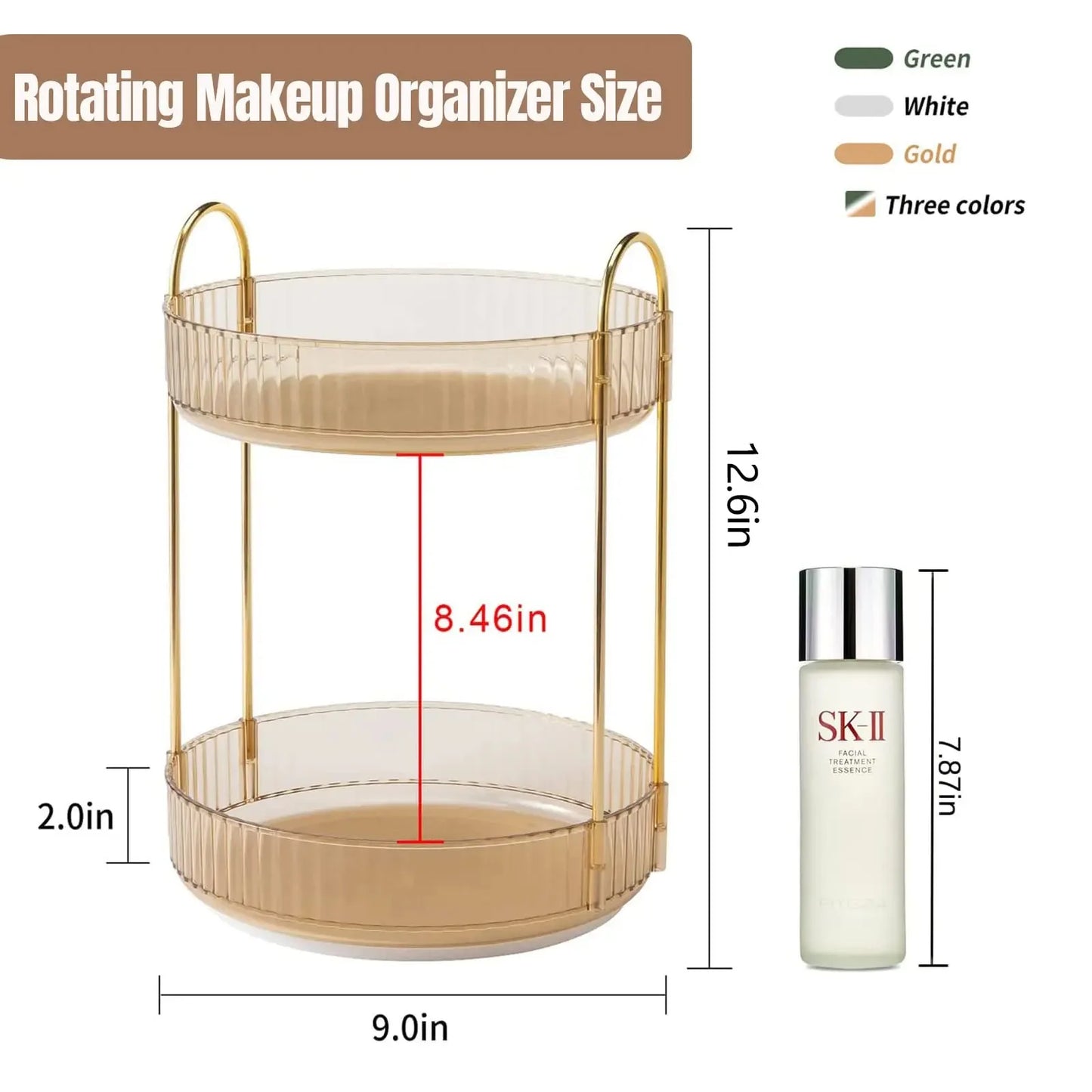 360 Rotating Makeup Organizer for Vanity Bathroom Countertop Organizer Perfume Organizer Skincare Dresser Holder Rack 3 Layers