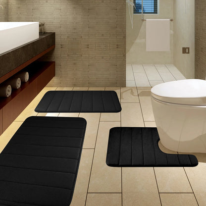 3Pcs Memory Foam Bath Mats Set 40x60CM 50X80CM Rectangle and U-Shaped Bathroom Rugs Non-Slip Soft Water Absorption Toilet Mats