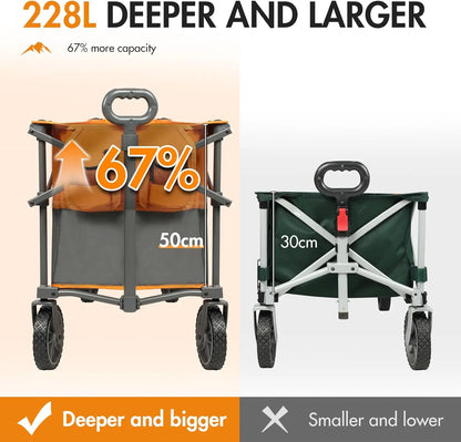 Trolley 228L Larger Capacity Folding Camping Garden Beach Trolley Heavy Duty Pull along Cart Collapsible Wagon with Wheels