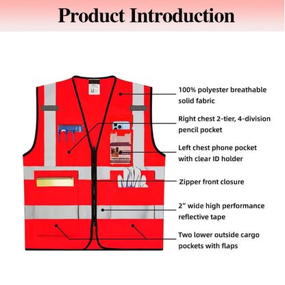 Red Working Vest for Men Women High Visibility Safety Vests with Reflective Stripes Hi Vis Workwear Meets ANSI/ISEA Standards