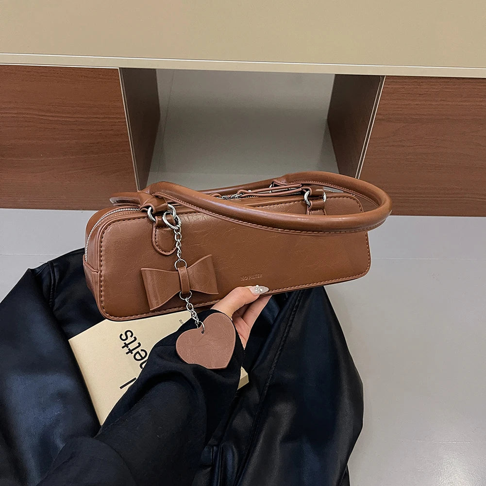 Women PU Underarm Bag Small Handbag Large Capacity Fashion Shoulder Bag with Heart Pendant Top Handle Bag Stylish Shoulder Purse