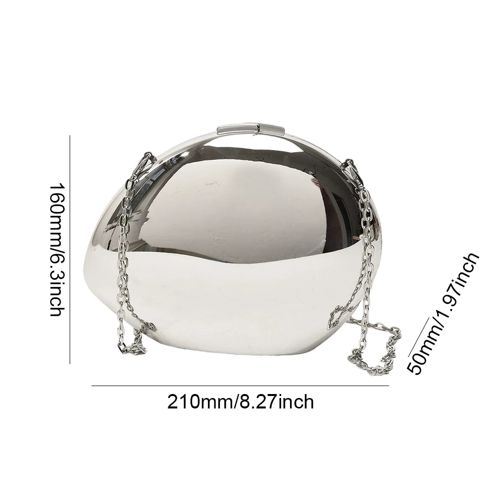 2024 Acrylic Shining Shoulder Bag Metal Oval Shaped Women Crossbody Bags Luxury Designer Handbag Novelty Clutch Purse with Chain