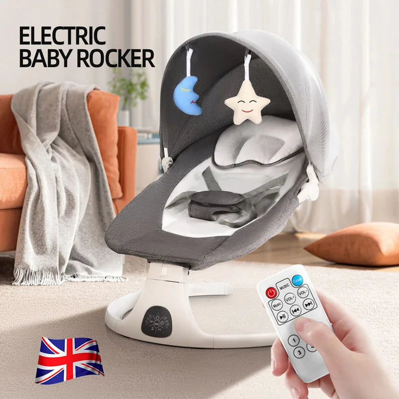 Baby Electric swing cradle children's intelligent toy bed newborn coaxing portable controller rocking chair gray Linen Fabrics