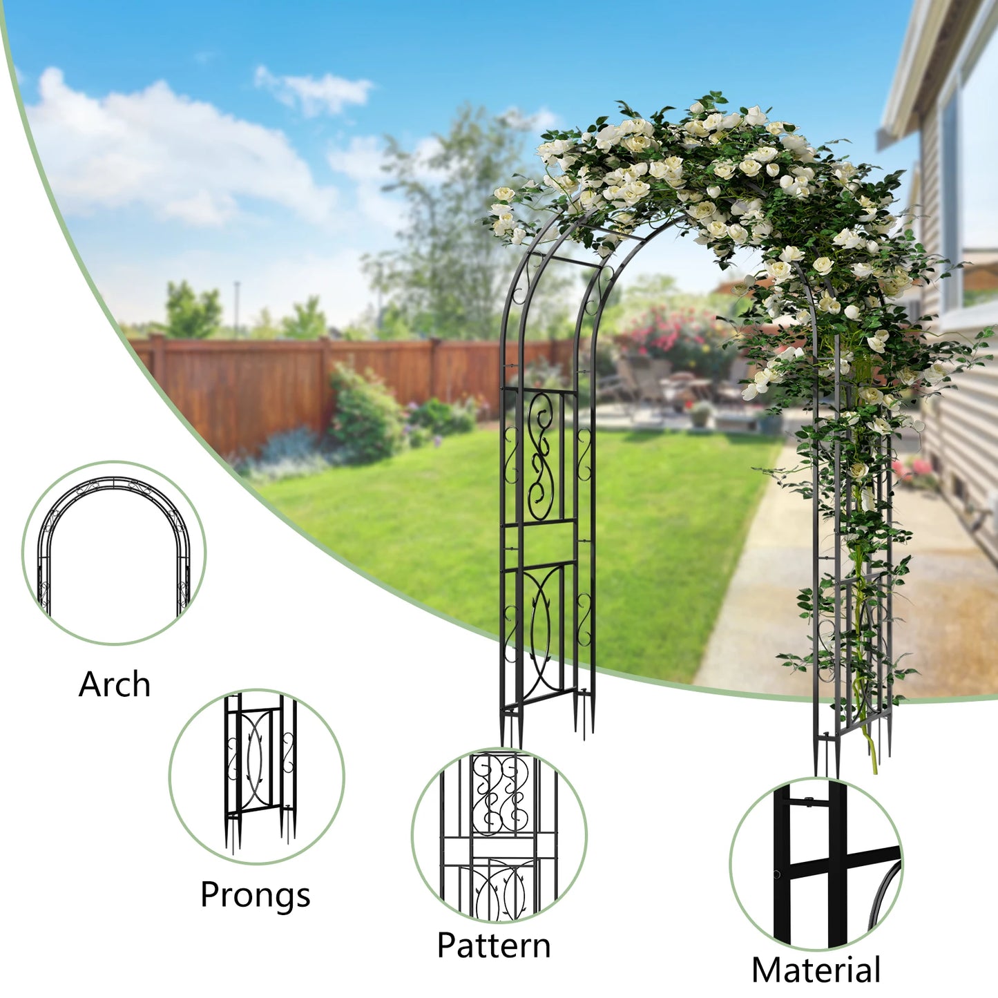 Outdoor Metal Garden Arch Trellis, Gothic Arbor for Wedding Ceremony, Climbing Plants Frame Stand Support, Tall 85"