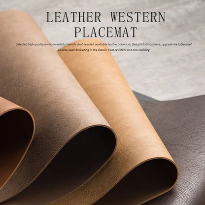 1pcs Light Luxury Solid Leather Placemat Coffee Brown PU Table Mat Waterproof Oilproof Heat-Insulated Plate Bowl Pad Table Decor