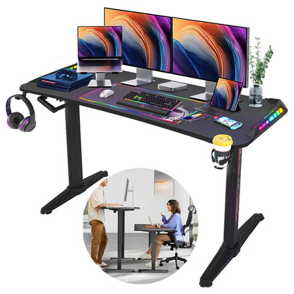 RGB Ergonomic Office Desk, Lift Table, Standing Workstation with Holder, Adjustable Height, Computer Desk, 160cm