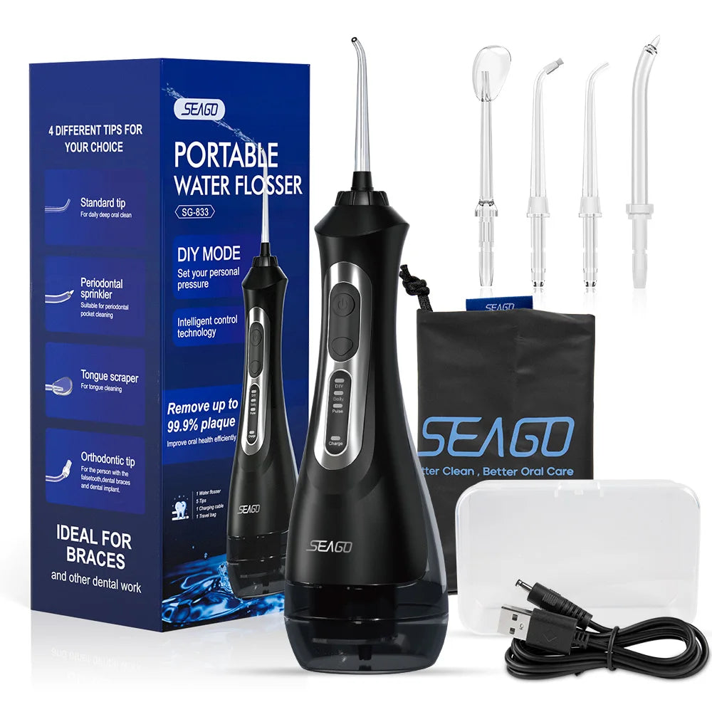 SEAGO New Oral Dental Irrigator Portable Water Flosser USB Rechargeable 3 Modes DIY Mode IPX7 Water for Cleaning Teeth SG833