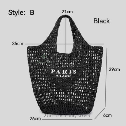 Women Summer Beach Vacation Fashion Straw Knitting Shoulder Bag Hollow Out Handwoven Handbag Portable Large Capacity Casual Tote