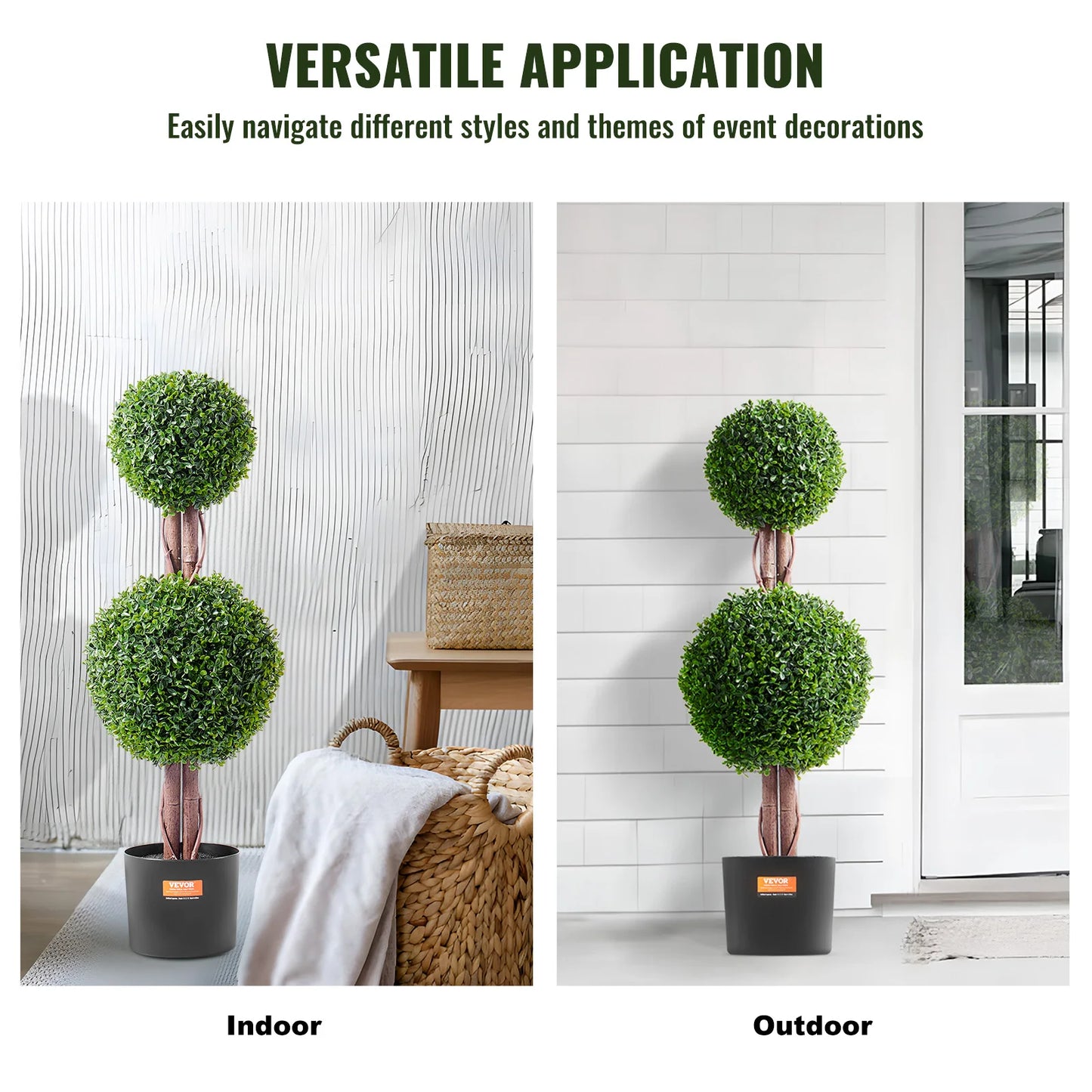 VEVOR Artificial Boxwood Topiary Tree Faux Plant w/ Extra Leaves Pot Small Decoration UV Rated Set for Home Decor Indoor Outdoor